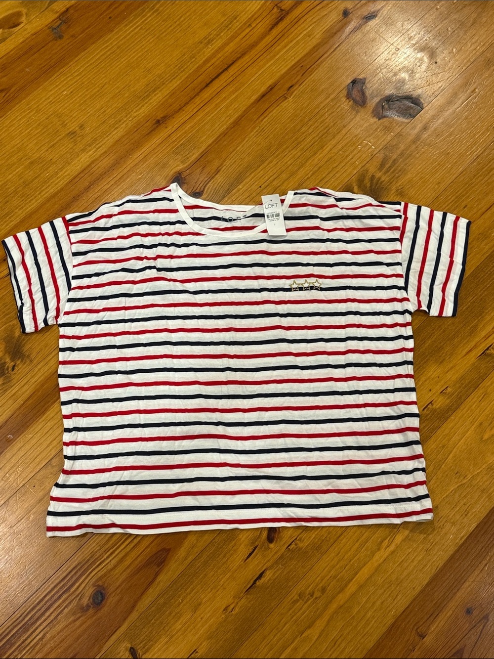 LOFT women’s  White Tee with Red and Navy Stripes